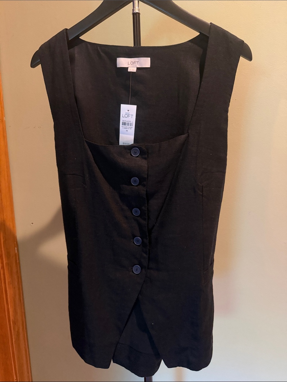 LOFT Black Linen Sleeveless Button-Front Vest